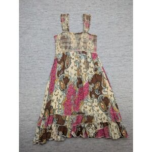 y2k Babydoll No Boundaries Dress Womens Small Paisley Boho Ruffle Smocked Cotton